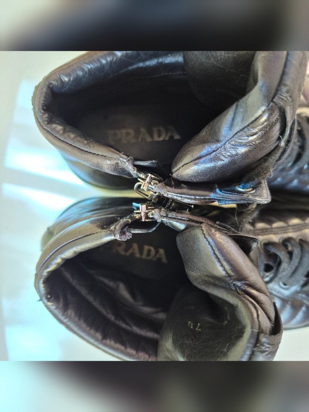 Rare Vintage Prada Black Leather High Top Zip Lace Sneaker M 7.5 - Picture 3 of 7